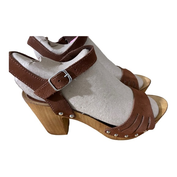 Charles David womens upper leather wood platform heels ankle strap sandals 10.5 - Picture 5 of 12